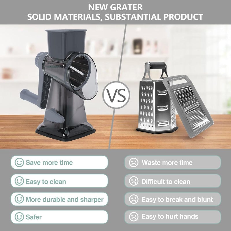 TiwisiTe Rotary Cheese Grater Multi-Purpose Stainless Steel Shredder- Cheese Grater With handle Effortless Grating of Vegetables, Nuts and Fruits,with Suction Base and Cleaning Brush (gray) - Image 5